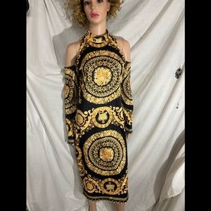 Black gold longsleeve cold open shoulder dress size 7-8